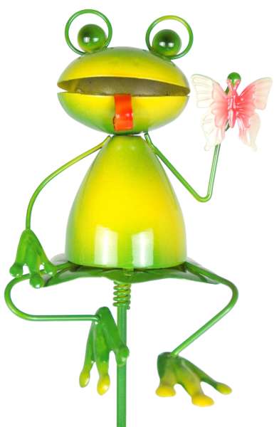 Schöner Gartenstecker Frosch mit Schmetterling ca. 84 cm - Gartendekoration